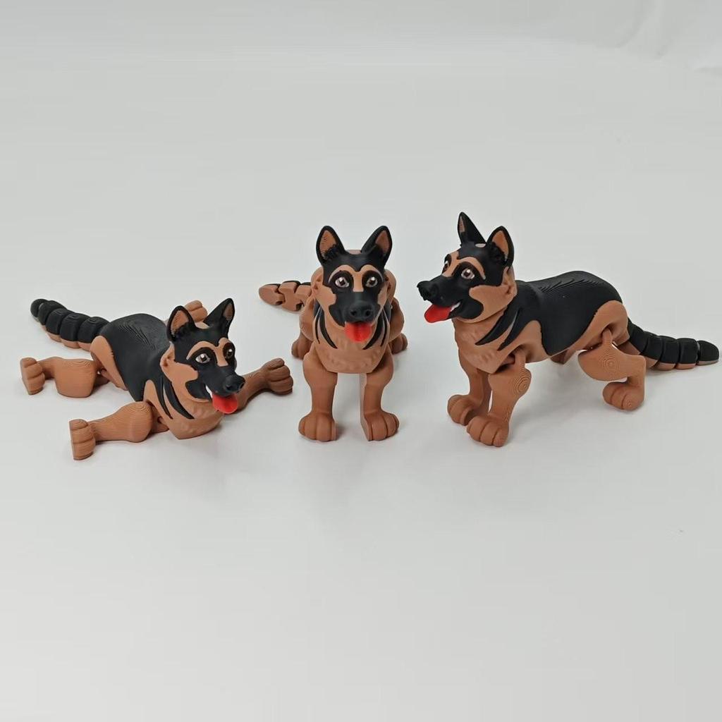 3D Printed German Shepherd Puppy Movable Toy Model – Realistic Desktop Pet Gift