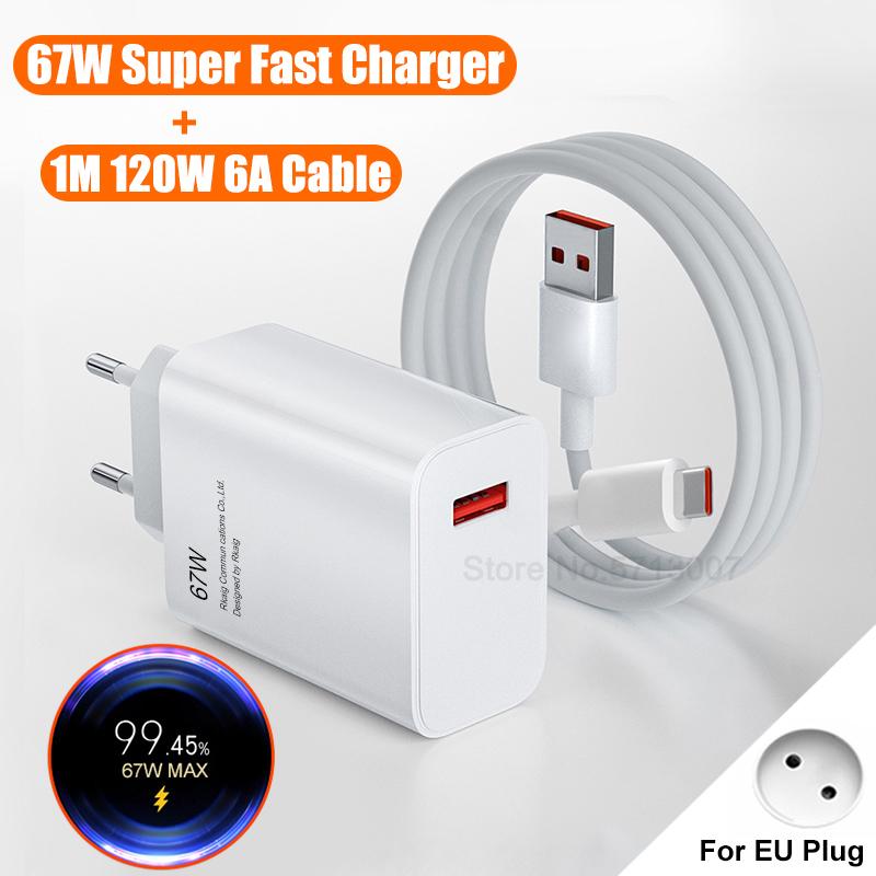 67W Super Fast Charging Charger For Xiaomi Redmi Note 13 12 11 Mi 14 13 Ultra Lite Poco X6 F6 Pro Phone USB Charger Type C Cable