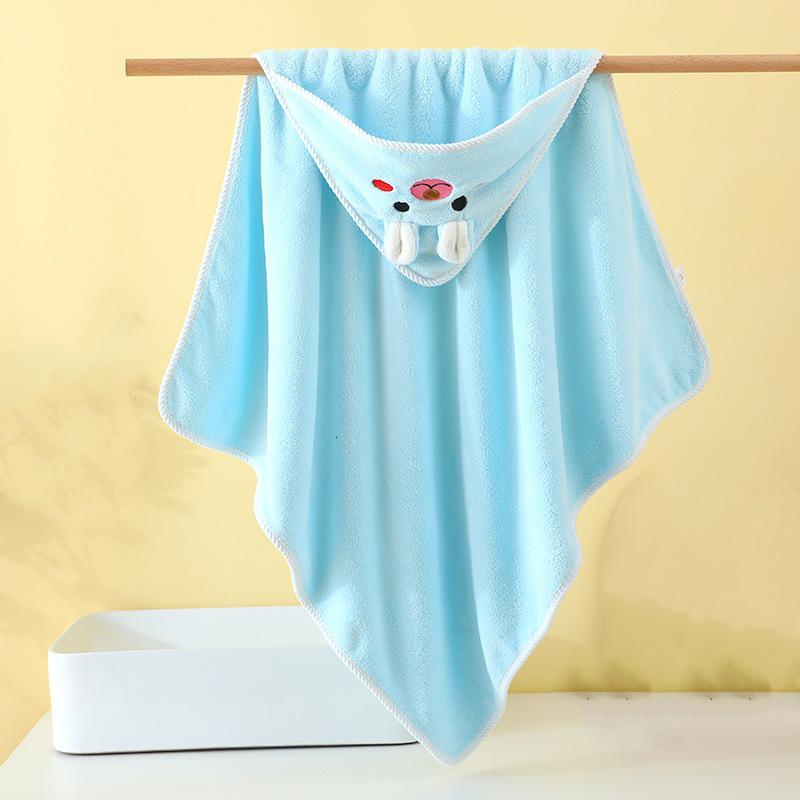 Toalha de Bebê com Capuz em Lã Coral e Manta Swaddle com Bordado de Desenho Animado