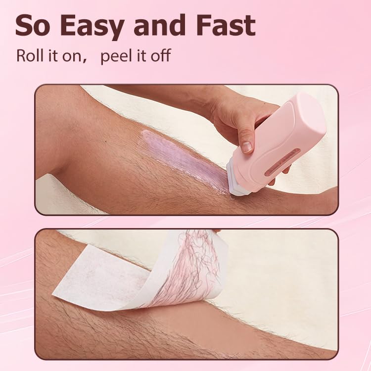 Waxing Kit for Women and Men, Wax Roller Waxing Kit for All Skin Types, Roll On Waxing Kit for Hair Removal, with Honey and Rose Wax