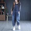 Women Jeans Rompers Retro Big Pocket Loose Denim Overalls Fashion Large Size Wide-leg Pants