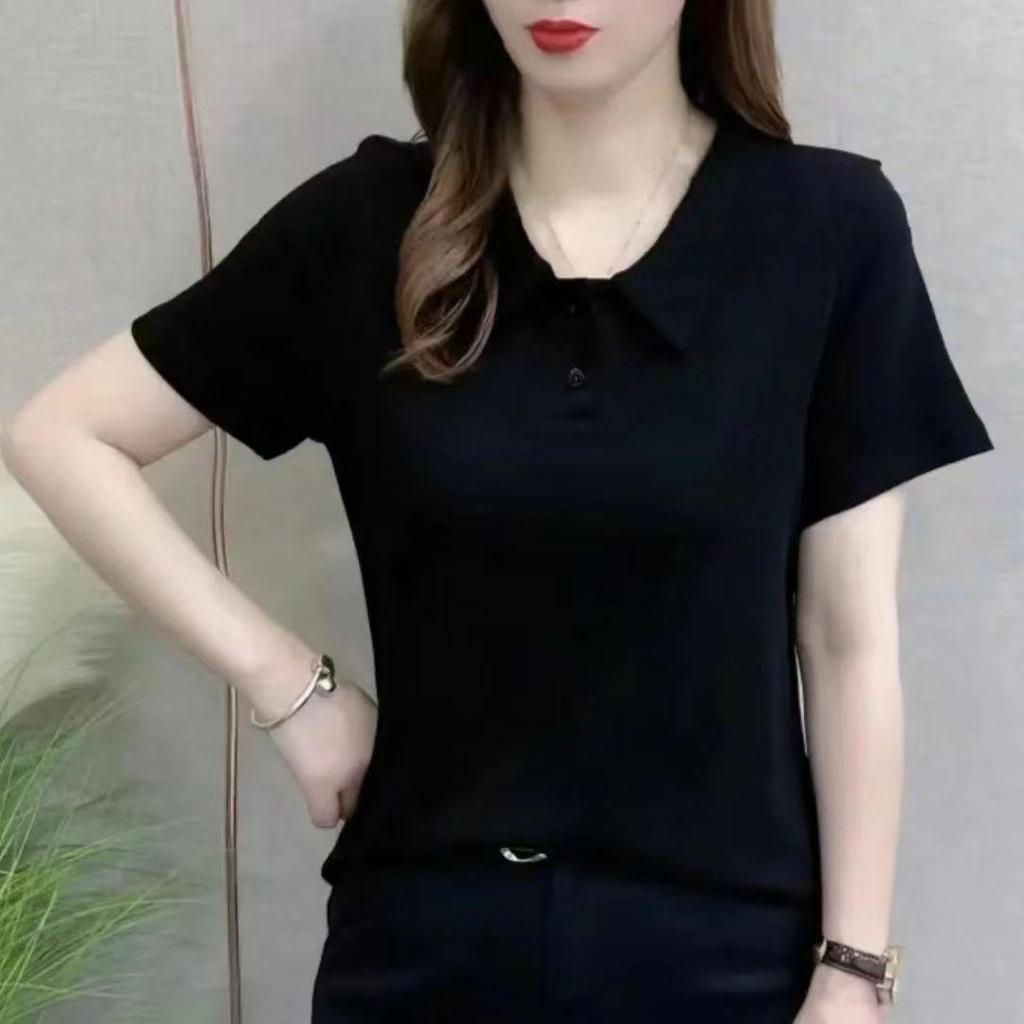 2023 Women's Loose Fit Summer Polo Shirt - Short Sleeve, Slimming, and Fashionable Lapel T-Shirt