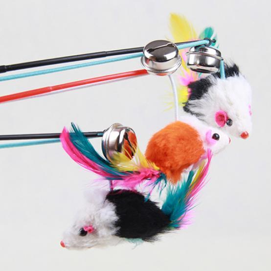 Pet Cat Bell The Dangle Faux Mouse Feather Rod Roped Roliga roliga leksaker