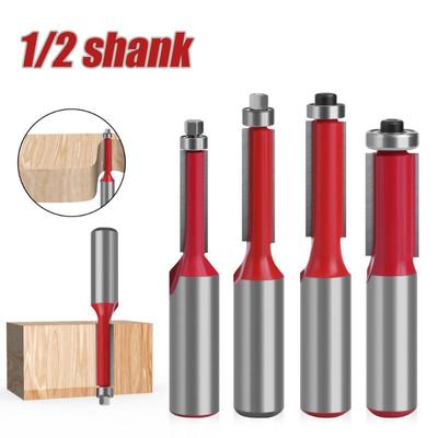 1/2 Shank End Dual Flutes Ball Bearing Flush Router Bit Straight Shank Trim Wood Milling Cutters for Woodworking