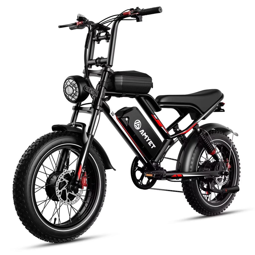 Ebike S8 2000W dual motor 48V 25AH 20-inch fat tires, front and rear shock absorption, adult electric bike with pedals.