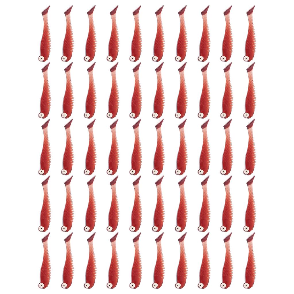 50PcsBag Artificial Fishing Lures Soft Silicone Baits Lifelike Paddle Tail SwimbaitWine Red Color