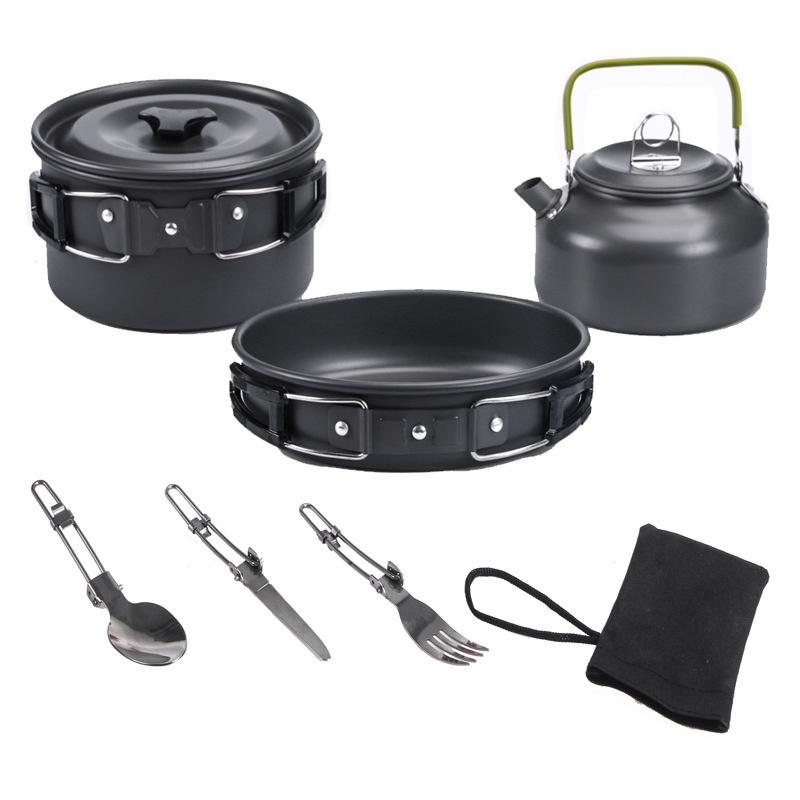Outdoor Camping Cookware Set: Portable Teapot & Folding Cutlery