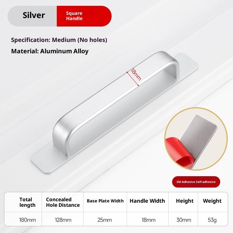 Aluminum Alloy Handle Glass Sliding Door Window Drawer Wardrobe Drill-free Push-pull Bathroom Sticker Door Handle