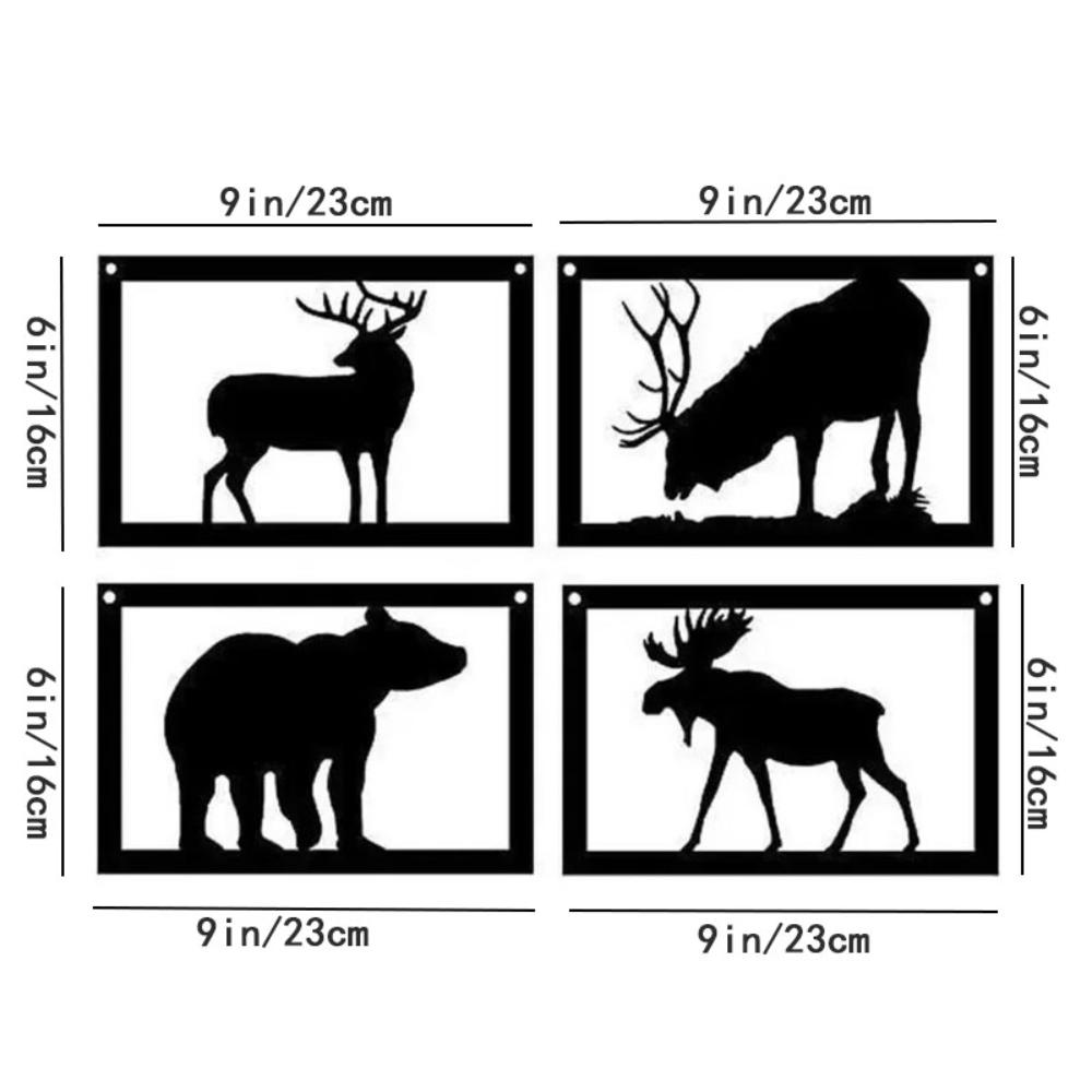 

Набор из 4 произведений искусства «Дикая природа» — Медведь, Лось, Олень, Лось — 9 x6 Каждая металлическая настенная картина Четыре предмета искусства «Дикая природа» Медведь, Лось, Олень, Лось, Девять чёрный