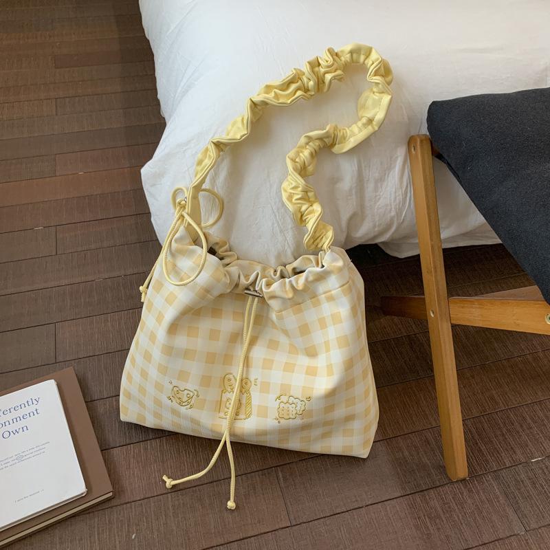 

Autumn plaid large-capacity shoulder bag new women s commuter handbag casual tote bag жёлтый