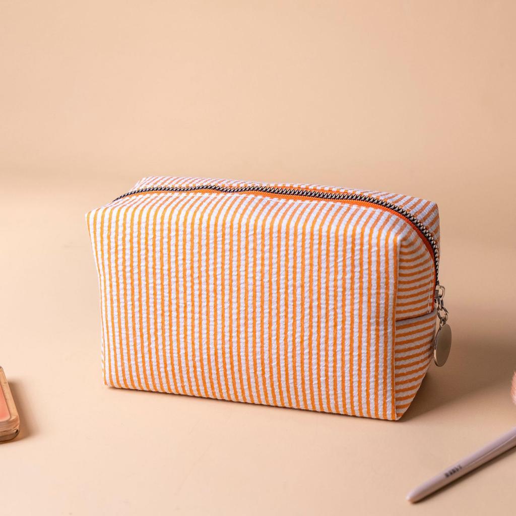 Striped Embroidery Makeup Bag Travel Toiletry Organizer with Bubble Print Waterproof Portable Multi-Compartment