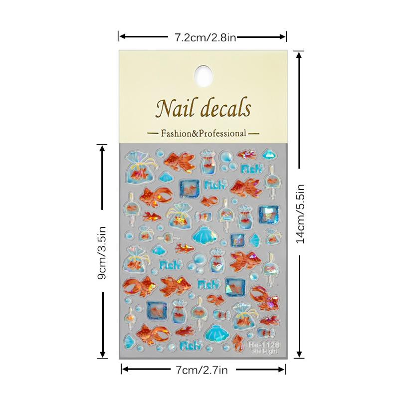 Shiny Goldfish Plastic Bag Seahorses Summer Jellyfish Starfish Shell Conch Koi Water Bubble Star Carp Nail Art Stickers Decals