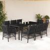 Vidaxl 9-Cz. Gartenmöbel-Set mit Kissen, Schwarz, PE-Rattan