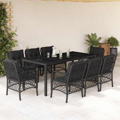 Vidaxl 9-Cz. Garden Furniture Set With Cushions, Black, PE Rattan