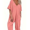 Solid Color V-neck Long Pants Jumpsuit Women Solid V-neck Trousers Jumpsuit