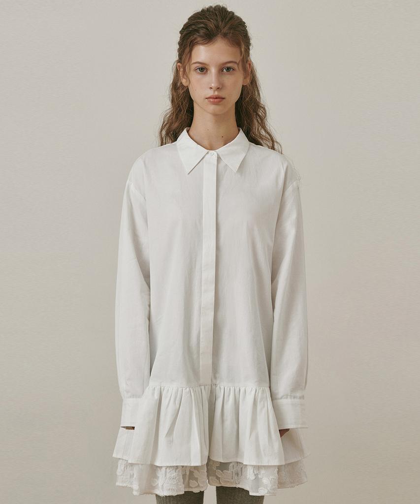 Belloel Ruffle Layered Shirt Dress Ivory
