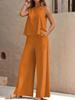 Elegant Solid Color Two-Piece Set: Crew Neck Tank Top & Wide-Leg Pants - Women's Clothing 2026