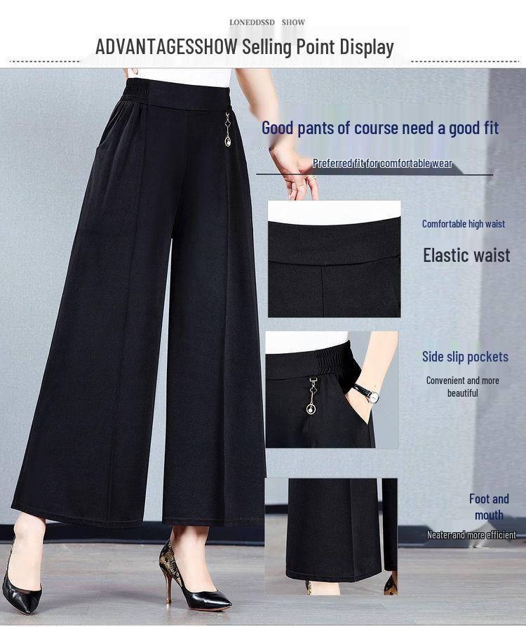 Women's High-Waist Loose Wide-Leg Summer Culottes for Middle-Aged and Elderly