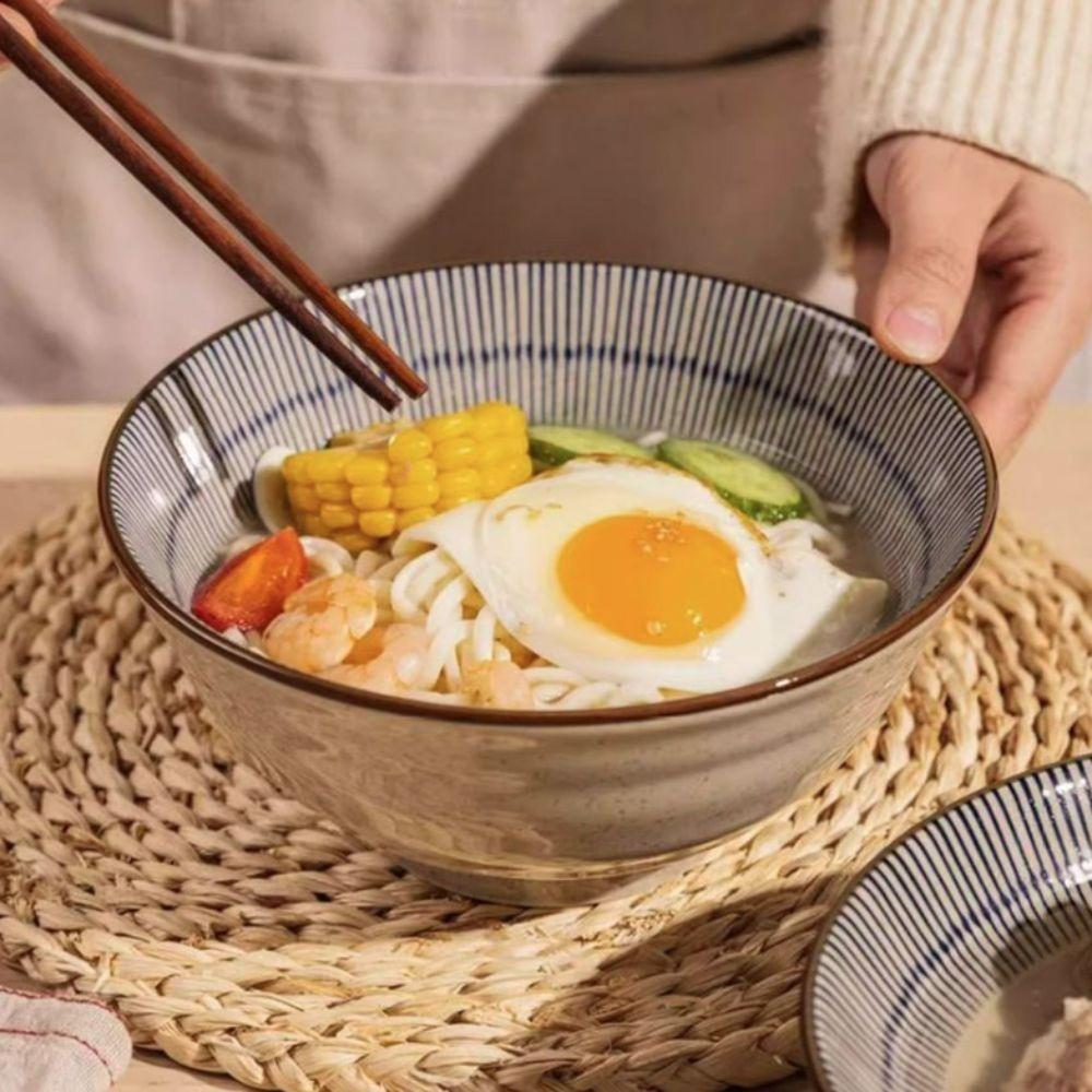 Under Glaze Color Japanese Style Noodles Bowls Striped Pattern Rice Bowl Household Salad Bowl Home