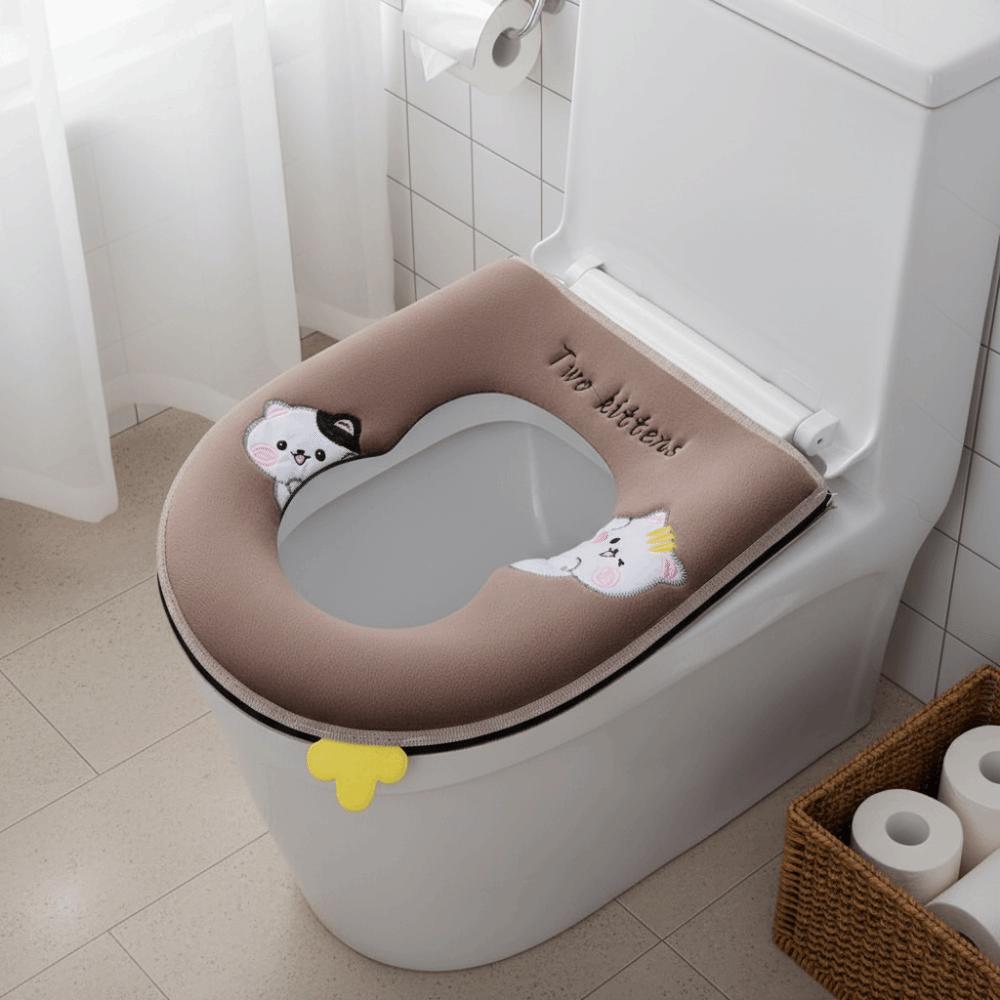 Washable Thickened Toilet Seat Cover Zipper Closure Cartoon Pattern Toilet Mat Cushion Removable Potty Cover Case Autumn Winter