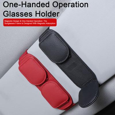 Dual-Use Car Glasses Clip Multifunctional Magnetic Sunglasses Holder with Card Storage Fits All Glasses