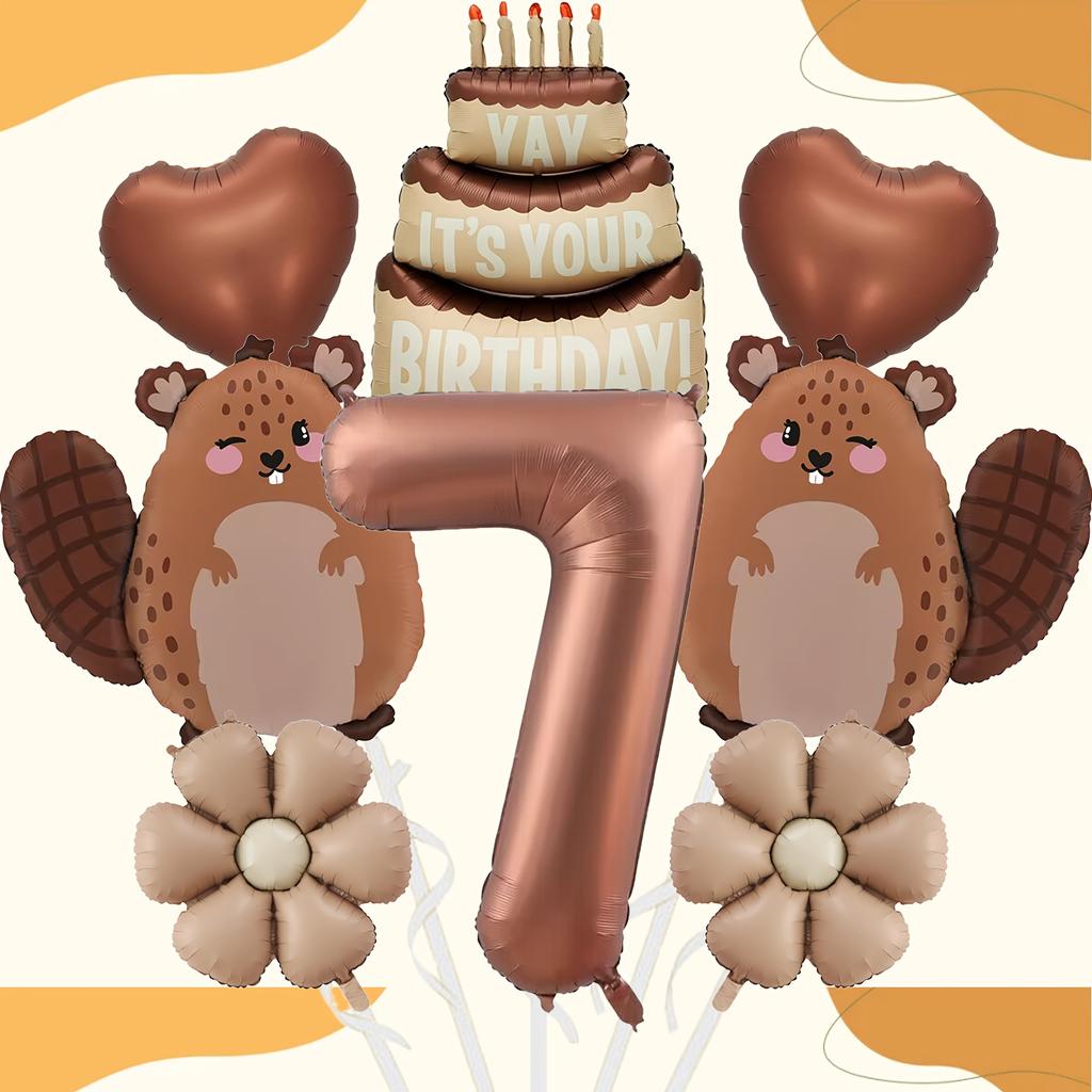 8pcs Cute Beaver Cake Daisy Love Chocolate Number 1-9 Balloon Set Birthday Party Animal Theme Set Baby Shower Globos
