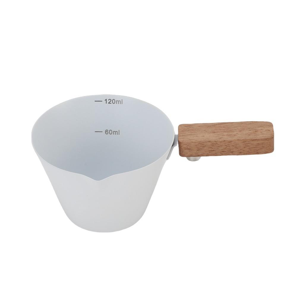 White/Black Finish Coffee Measuring Mug Wooden Handle Stainless Steel Measuring Cup Cafe Use