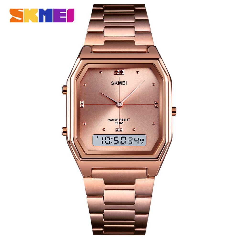 Skmei Herren Digitaluhr Casual Fashion Dual Display Edelstahl wasserdichte Armbanduhr für Männer Mann