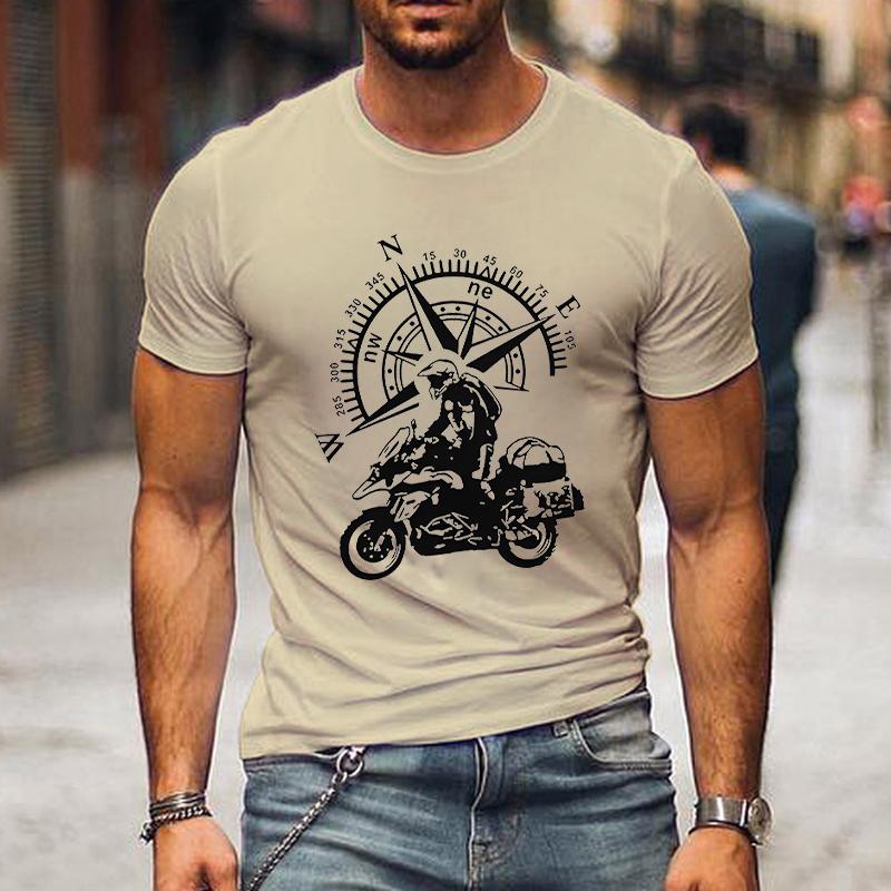 Funny Motorbike T-Shirt Men's Mountain Adventure T Shirt Hip Hop Streetwear Short Sleeve Top Motorcycle Travel Compass Tshirt