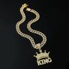 Biżuteria Łańcuch Kubański KING Litera Korona, Męski Streetowy Cool Diamentowy Wisiorek Europejski i Amerykański Naszyjnik Hip Hopowy