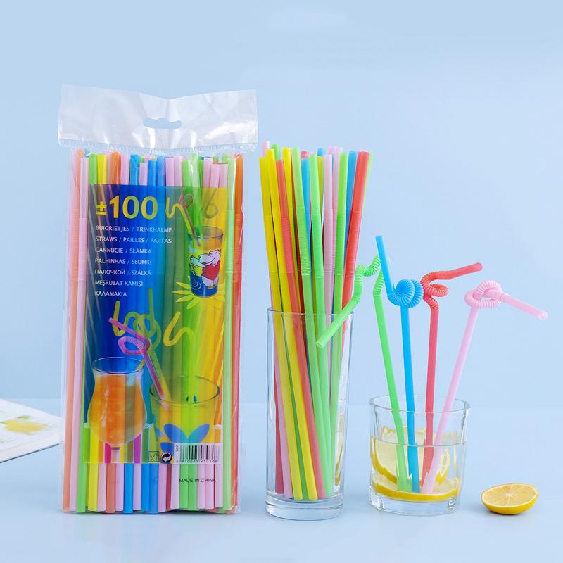 100pcs Colorful Drinking Kunststof Straws Bar Party Wedding Kitchen pajitas plastique Beverage Straw