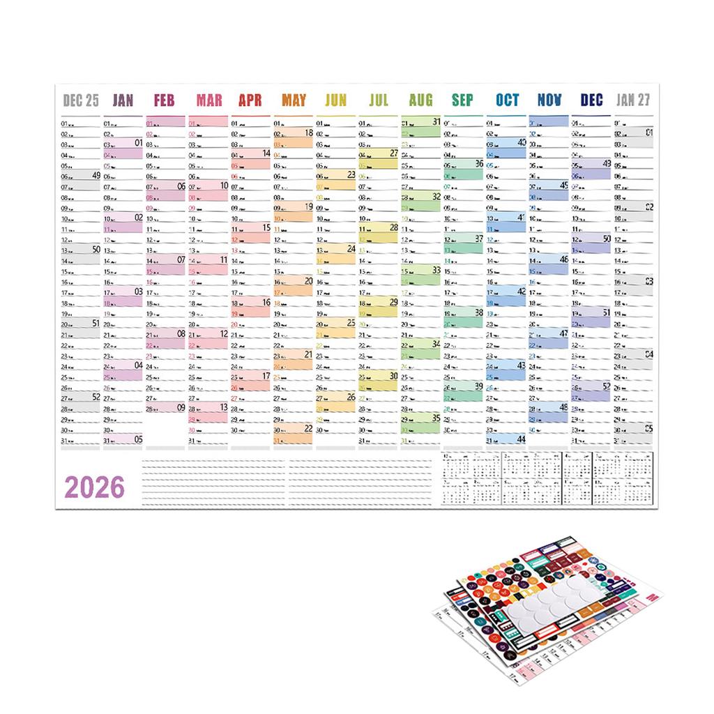 2026/2026 Yearly Wall Calendar Annual Planner Home Decoration Desk Accessories Schedule Organizer 12 Months 365 Days Calendar