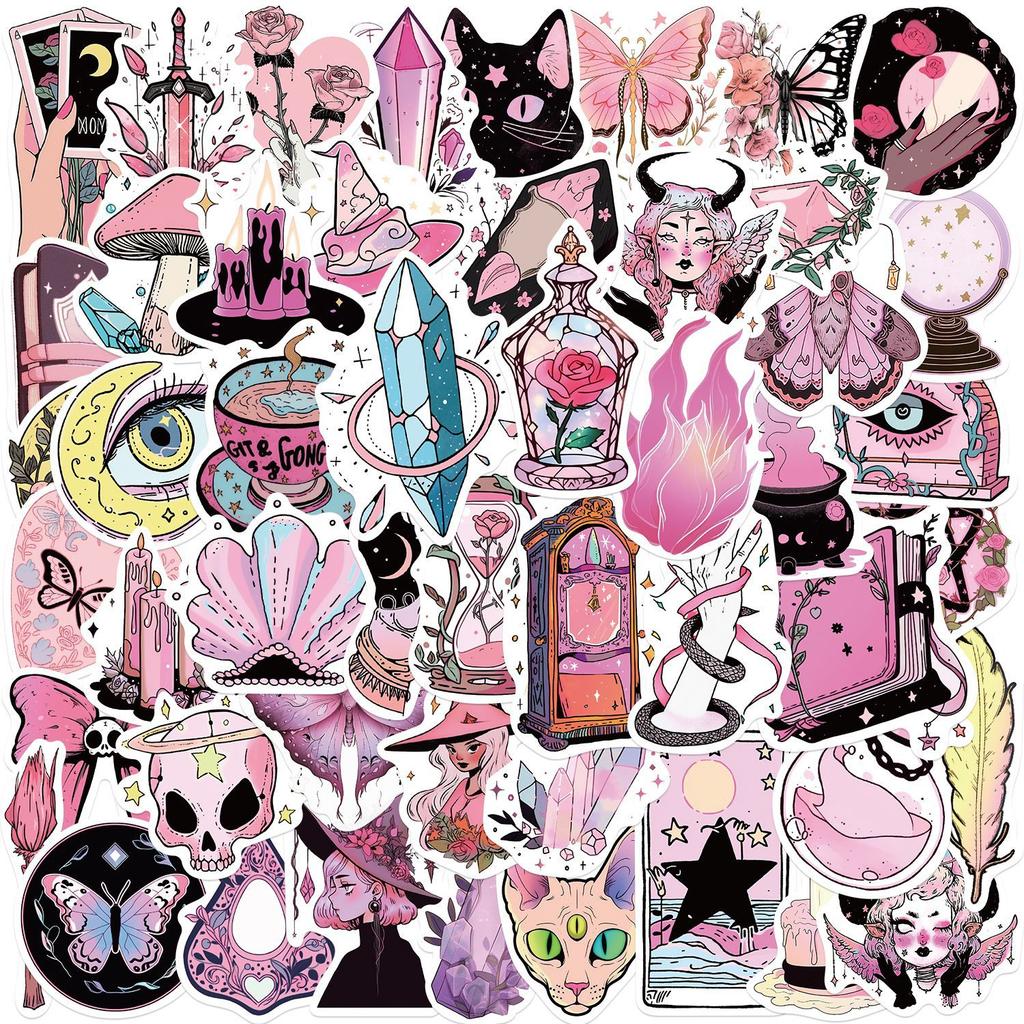 50 Popular Pink Witch Graffiti Stickers Guitar Notebook Suitcase DIY Waterproof Stickers