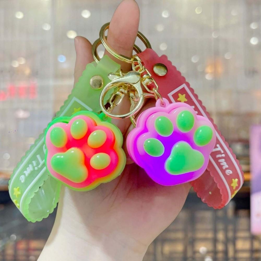 LED Flashing Cat Paw Key Chain Glowing Fidget Toy Key Ring Squeeze Toy  Schoolbag Charm