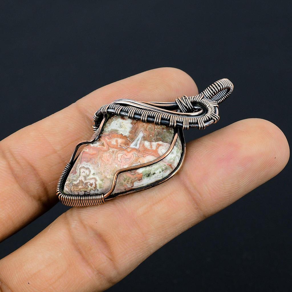 Crazy Lace Agate Gemstone Pendant Handmade Jewelry, 999 Copper Wire Wrapped Pendant Sodalite Jewelry, Gift For Her Women Pendant Brand New Pendant