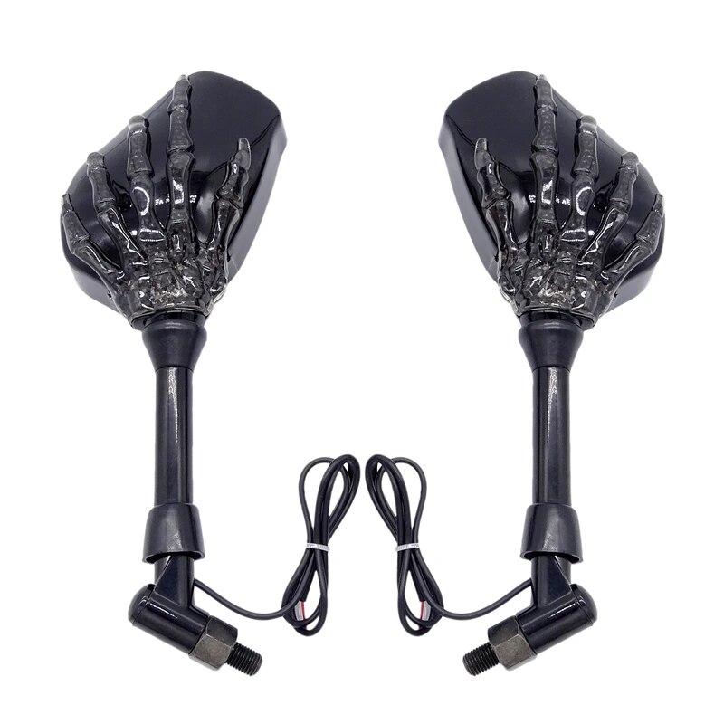 1 Pair Universal Motorcycle 10W LED Light Handlebar Skull Hand Pattern Ghost Claw Custom Motorcycle Rearview Side Glass Mirror