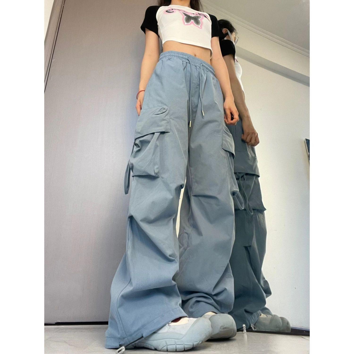 

Casual Pants for Women In Summer New Straight-leg Draped Wide-leg Work Pants High-waisted Slim Trousers for Women 2XL синій