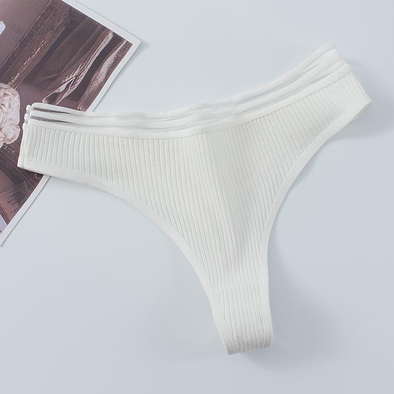 Grenzüberschreitender Damen-Rippstrick-Mesh-Tanga - Sexy, atmungsaktive, tief sitzende Slips mit Zwickel aus reiner Baumwolle