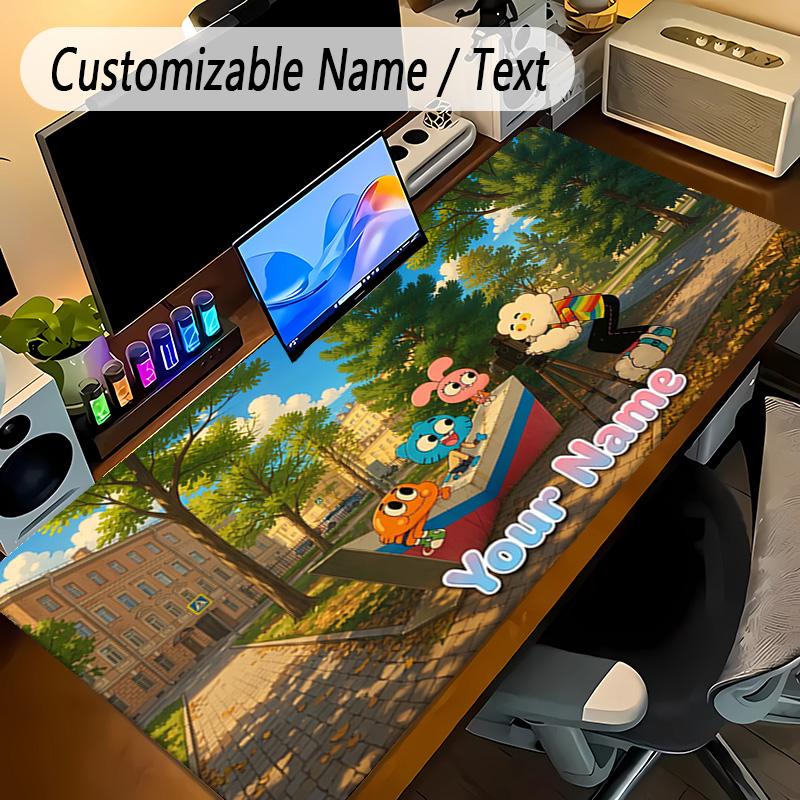 Large Mouse PadAmazing World of Gumball Custom Name Text Personalized Desk Mat Non Slip Gaming Pad