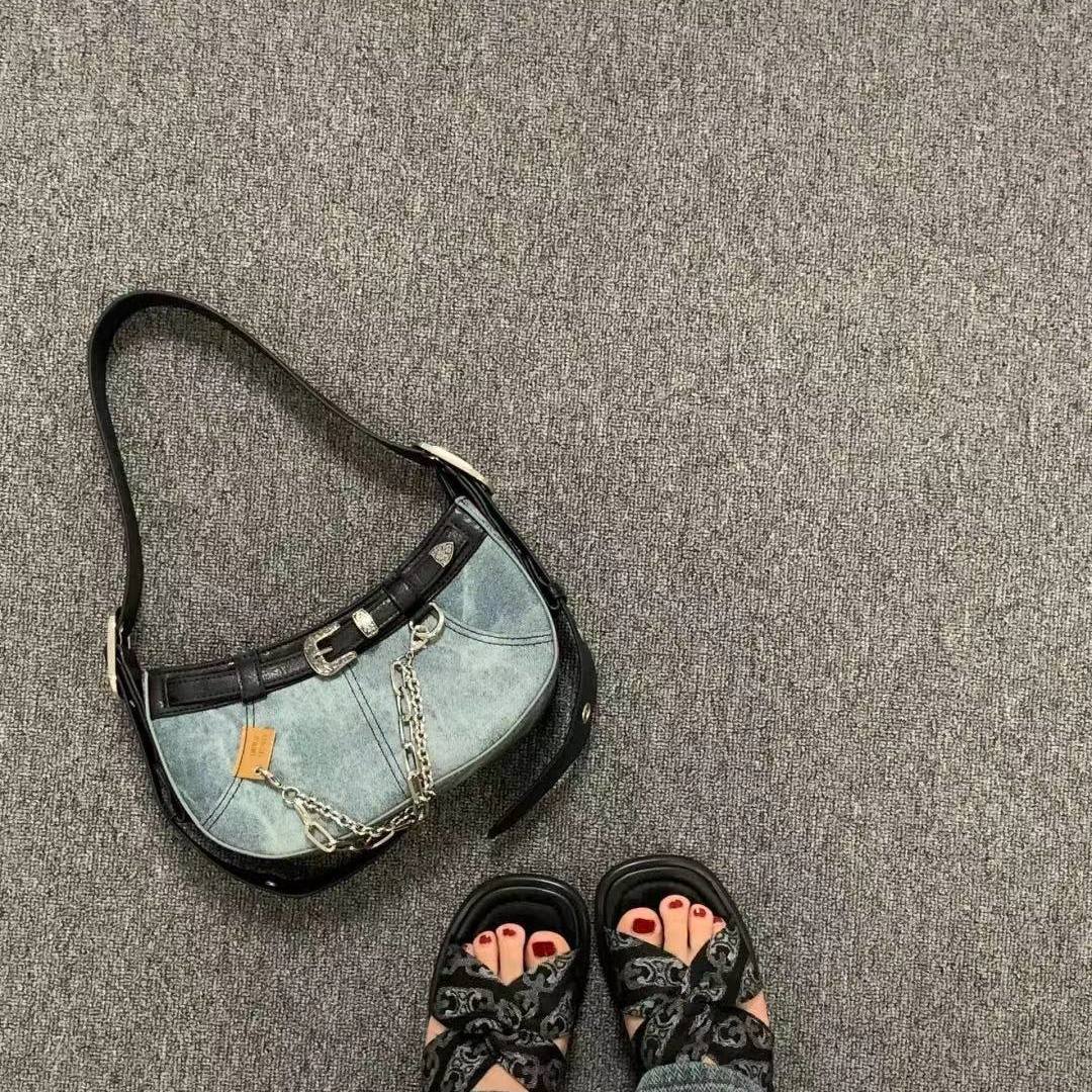 

Милая сумка Cool Girl Sense Retro Denim, универсальная сумка через плечо Niche Design, модная женская сумка bag + shoulder strap темно-синий