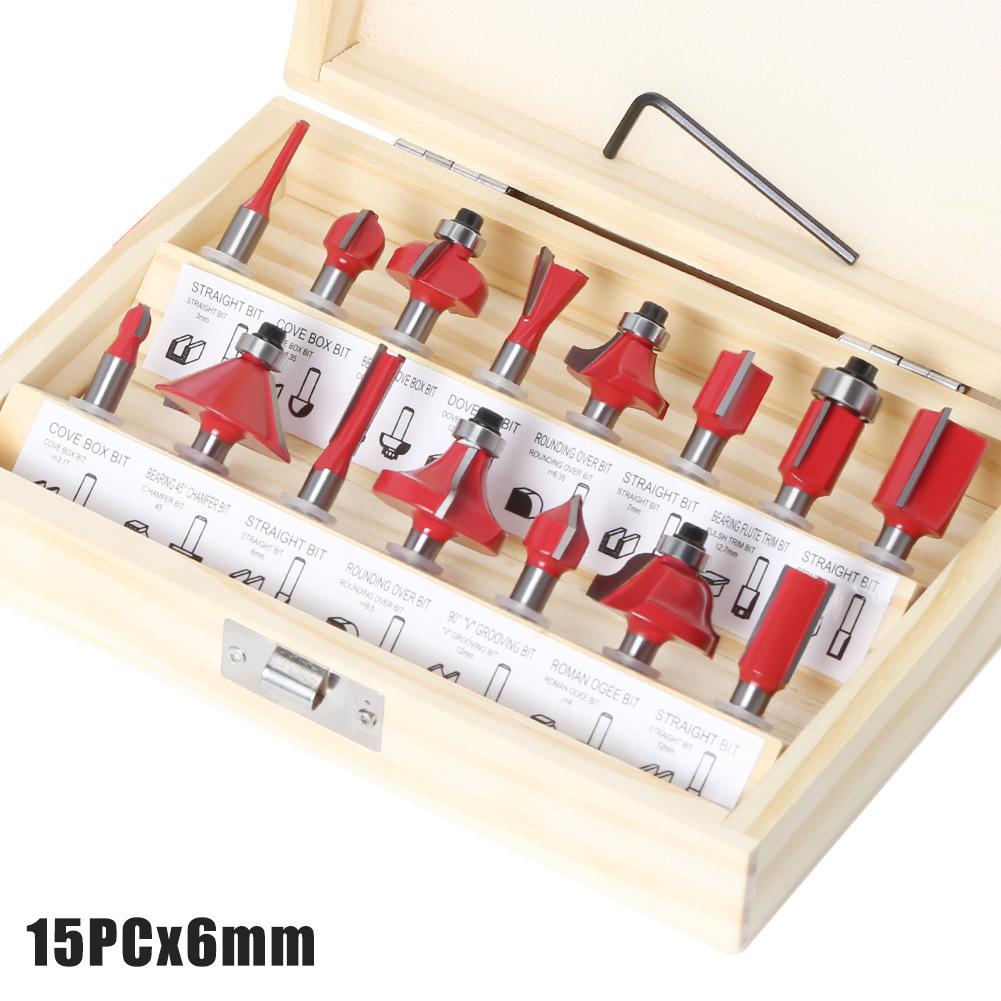 15-Piece Set 1/4 Handle 1/2 Handle 8 Handle 6 Handle Woodworking Milling Cutter Set 12-Piece Set Woodworking Slotting Milling Cutter