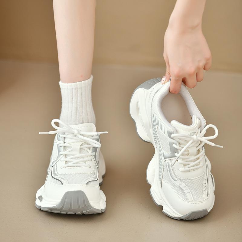 Mesh summer new breathable 2025 versatile dad shoes women's fashion lace-up platform sports casual white shoes