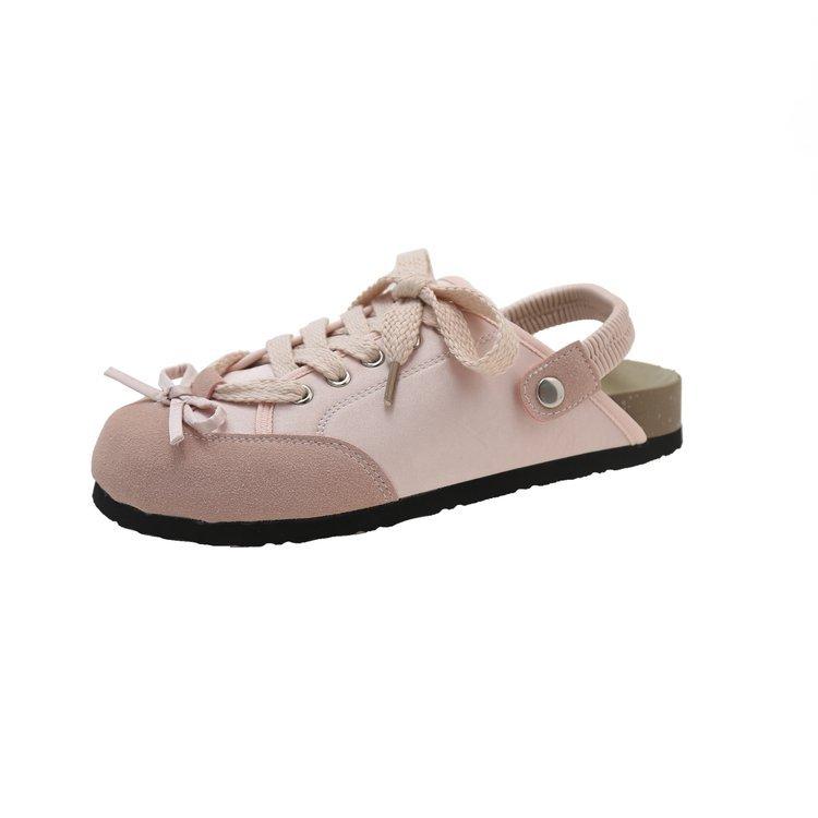 French fashion bow platform German training shoes women's 2025 summer new versatile flat bottom casual soft bottom bag head drag