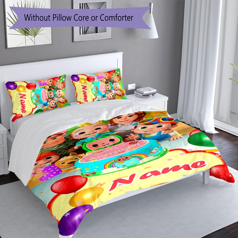 3pcs Custom Name CoComelon - Dance Party Set,Includes 1 Duvet Cover and 2 Pillowcases,All-season Bedroom Decor