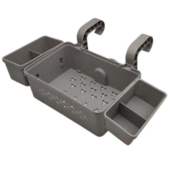 

Swimming Pool Storage Basket with 2 Water Cup Holders Hollow Out Drainage Large PoolsideStorage Rack Toys Goggles Phones Drinks серый