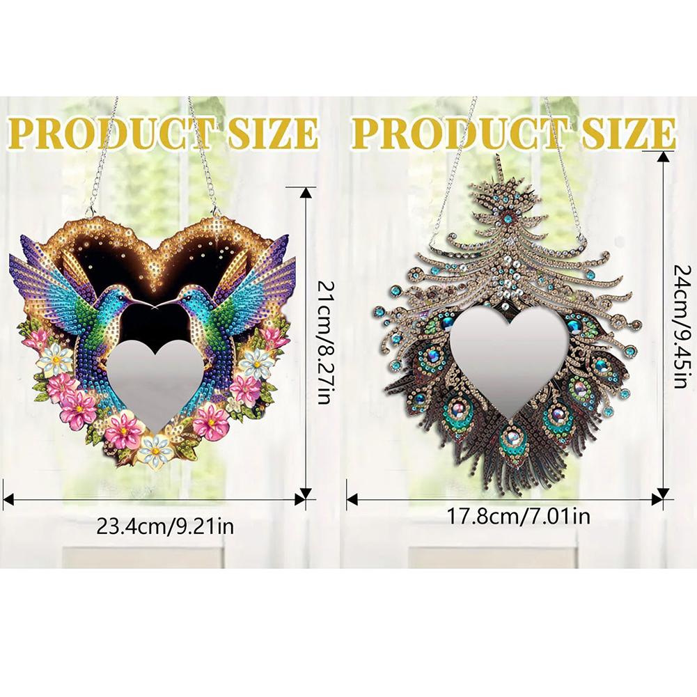 2D/Flat DIY Hanging Mirror Diamond Art Kits Diamond Painting Set Rhinestone Diamond Art Mirror Pendants Wall Door Decoration