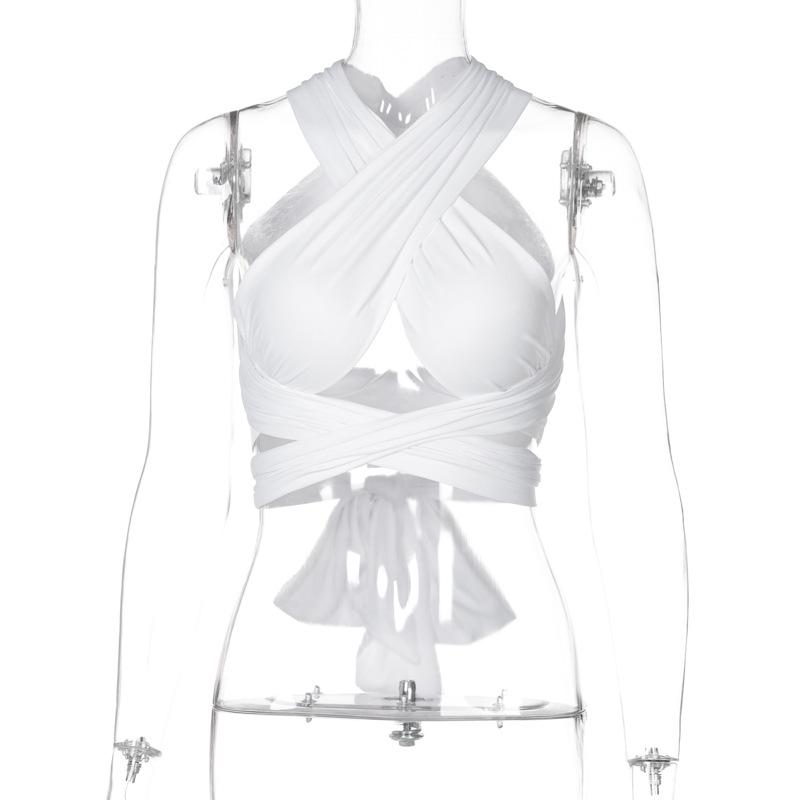 Top corto cruzado con tiras para mujer, Top recortado con cuello Halter, sin mangas y espalda descubierta, chaleco Bandage, Tops sexys de verano, ropa para mujer
