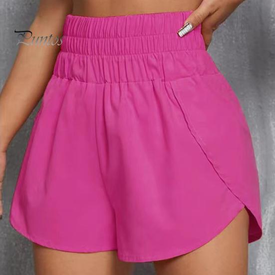 Lady Summer Shorts Women Sports High Elastic Waist Loose Soft Quick Solid Color Dry Breathable Split Hem Jogging Gum Mini