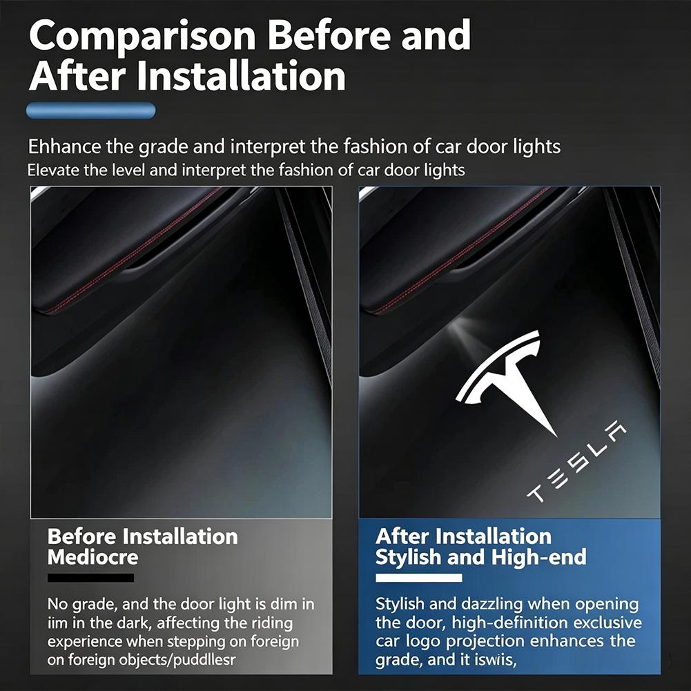 ALA1 2Pcs Car Door Projector Lamps Welcome Lights Accessories For Tesla Model 3 Model S Model X Model Y Cybertruck Roadster/Valve Cap