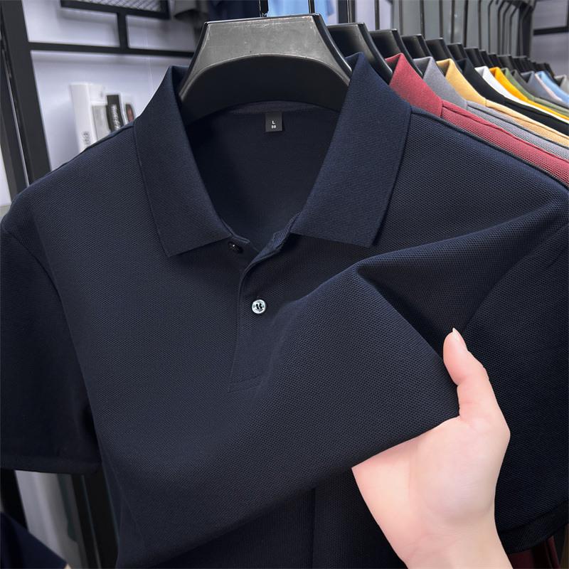 New Pure Cotton Men's High-End Polo Shirt - Short Sleeve, Lapel, Solid Color, Casual Summer T-Shirt